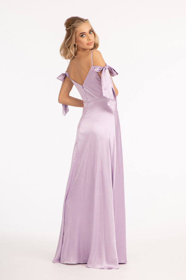 Sweetheart Neckline Satin Long Dress w/ Slit-3