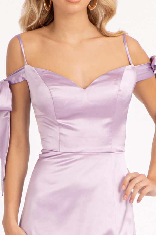 Sweetheart Neckline Satin Long Dress w/ Slit-1