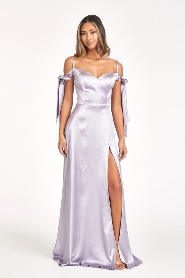 Sweetheart Neckline Satin Long Dress w/ Slit-2