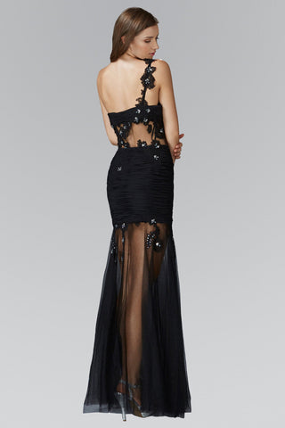 Lace Embellished Tulle Long Dress with Sheer Waist and Skirt-1