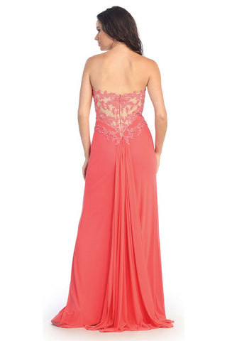 Strapless Sweetheart Soft Mesh Long Dress with Sheer Back-1