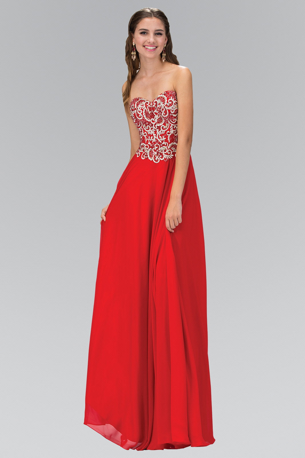 Sleeveless Sweetheart Chiffon Long Dress with Embroidered Detailing-6