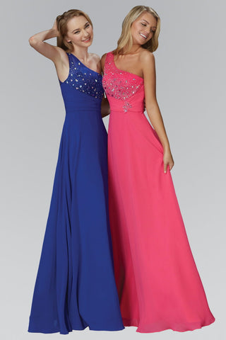 One Shoulder Floor Length Dress with Jewel Embellished Bodice-2