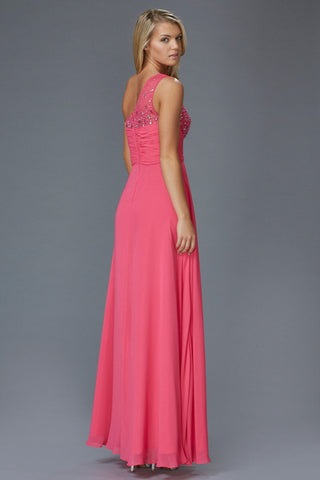 One Shoulder Floor Length Dress with Jewel Embellished Bodice-3