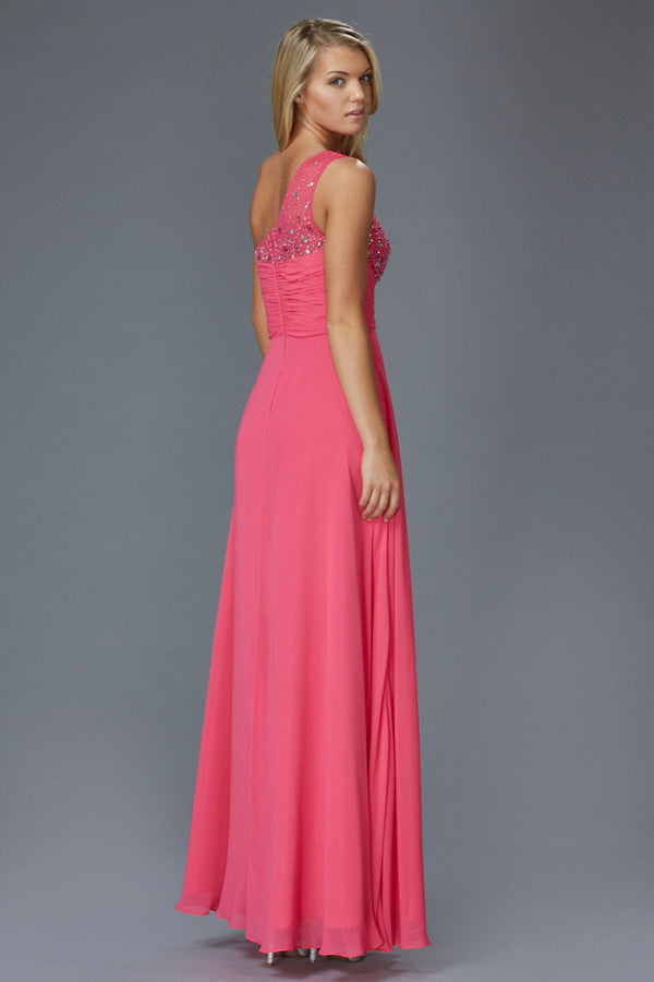 One Shoulder Floor Length Dress with Jewel Embellished Bodice-3