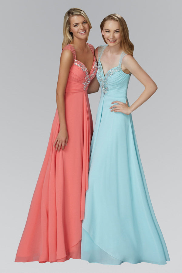 Sweetheart Long Chiffon Dress with Beaded Detailing-4