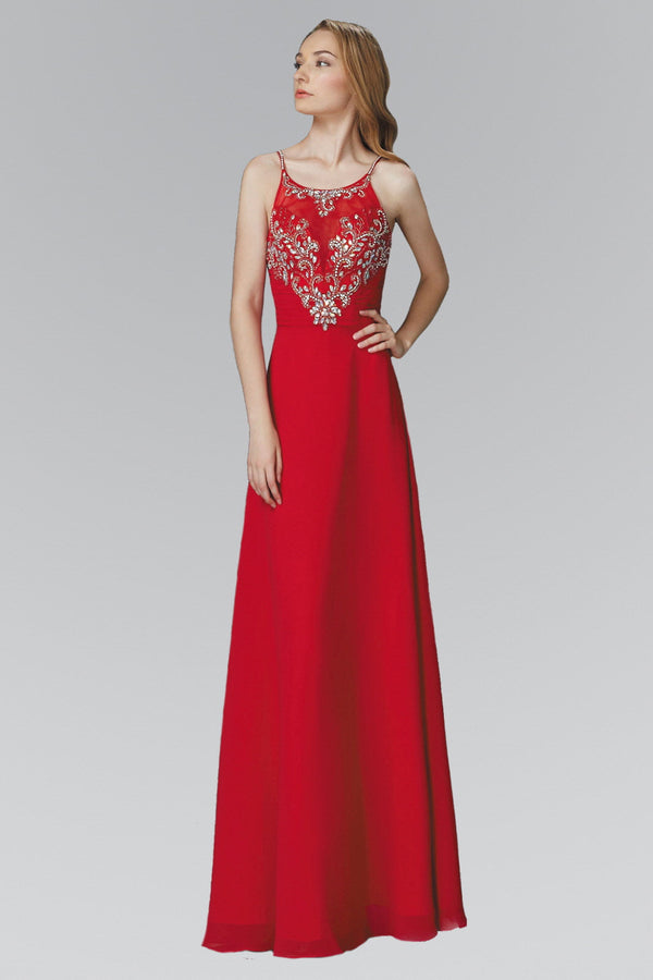 Spaghetti Straps Long Chiffon Dress Accented with Bead and Jewel-5