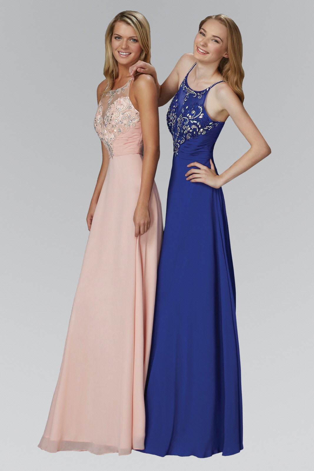 Spaghetti Straps Long Chiffon Dress Accented with Bead and Jewel-0