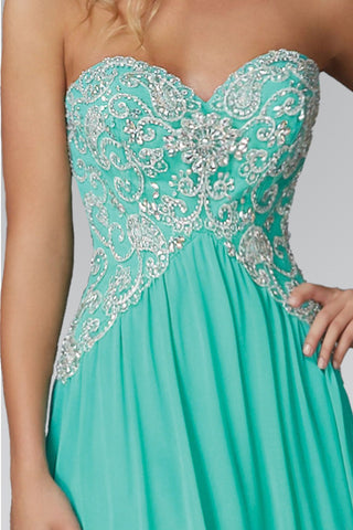 Strapless Sweetheart Long Chiffon Dress with Jewel Detailing-1