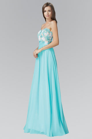 Strapless Sweetheart Chiffon Long Dress with Lace on Bodice-2