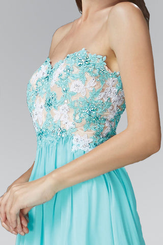 Strapless Sweetheart Chiffon Long Dress with Lace on Bodice-3