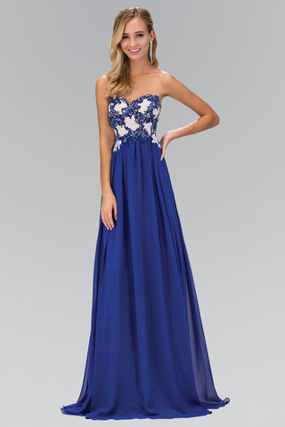 Strapless Sweetheart Chiffon Long Dress with Lace on Bodice-4