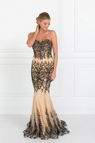 Strapless Lace Mesh Long Dress with Sweetheart Neckline-4