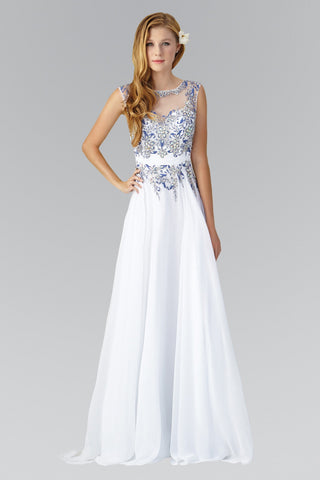 Sleeveless Long Dress with Lace and Jewel Embellished Bodice-2