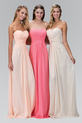 Strapless Sweetheart Chiffon Long Dress with Pleated Bodice-0