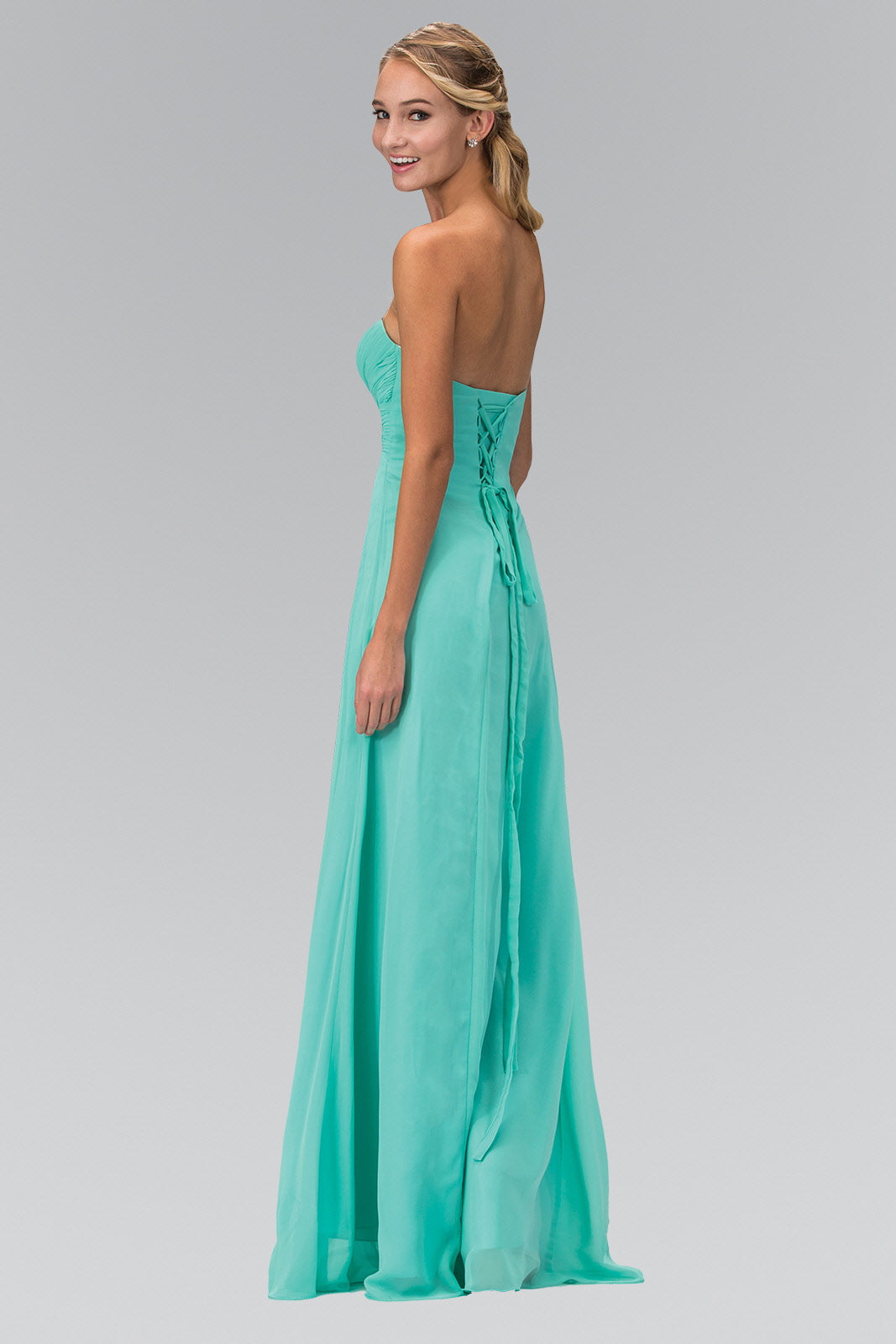 Strapless Sweetheart Chiffon Long Dress with Pleated Bodice-3