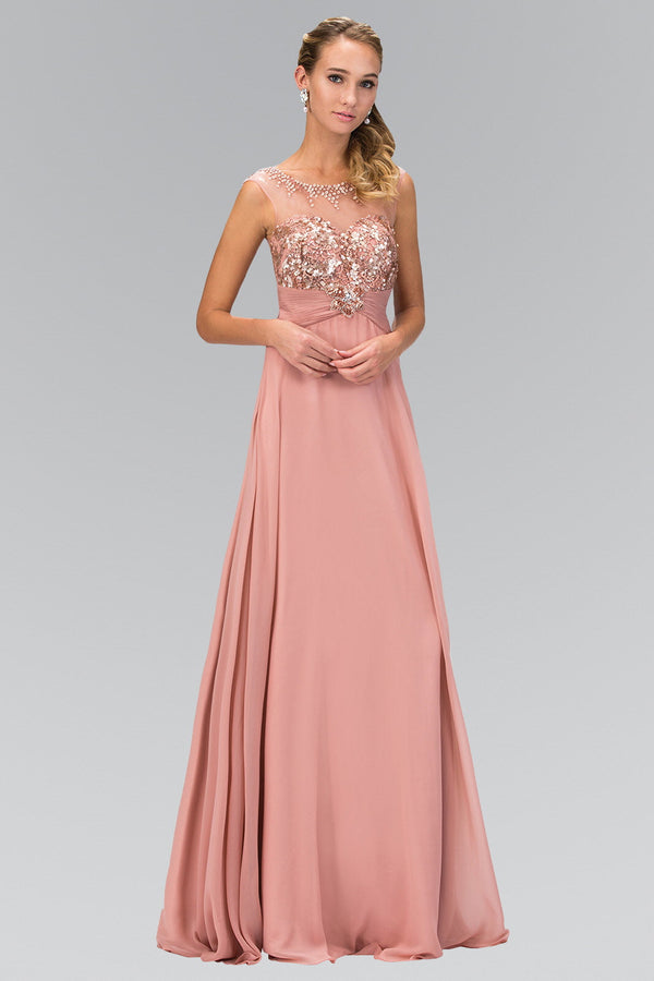 Sequin Embellished Chiffon Long Dress with Beaded Sweetheart Illusion Neckline-3