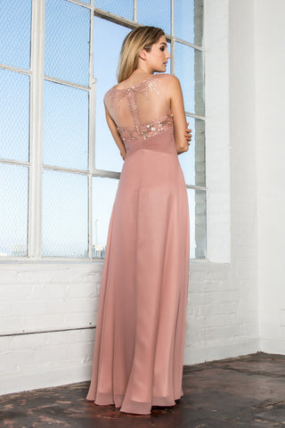 Sequin Embellished Chiffon Long Dress with Beaded Sweetheart Illusion Neckline-4