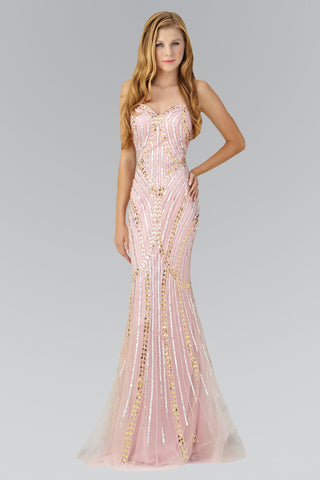 Strapless Sweetheart Long Dress with Bead Detailing-0