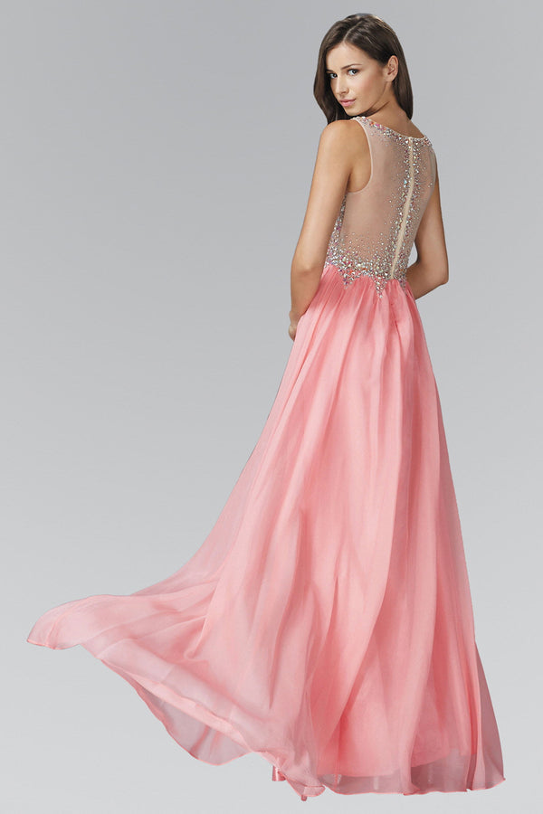 Beaded Chiffon Long Dress W/ Sequin Embellished Sheer Bodice and Corset Back-2