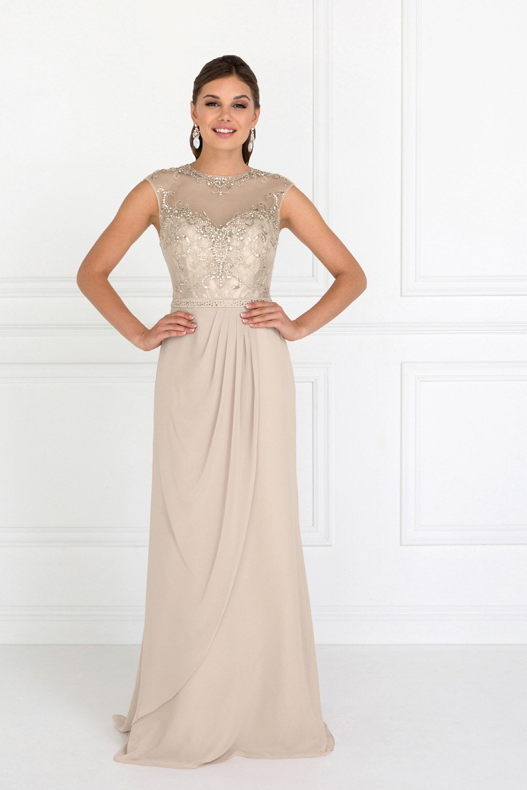 Sleeveless Chiffon Floor Length Dress with Jewel Embellished Bodice and Back-3