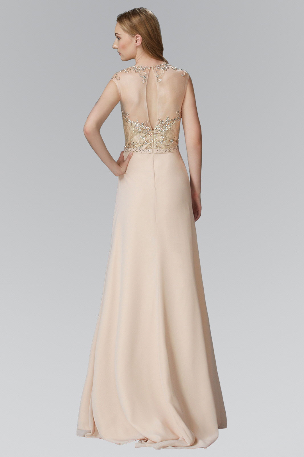 Sleeveless Chiffon Floor Length Dress with Jewel Embellished Bodice and Back-4