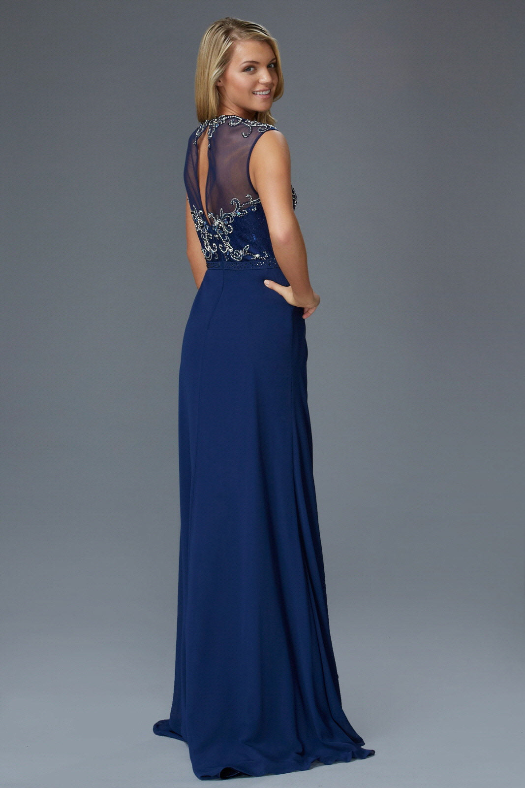 Sleeveless Chiffon Floor Length Dress with Jewel Embellished Bodice and Back-1