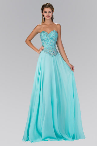 Strapless Sweetheart Chiffon Long Dress with Jewel Embellished Bodice-0