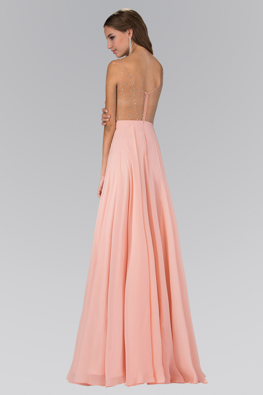 V-Neck Chiffon Floor Length Dress with Jewel Embellished Bodice-1