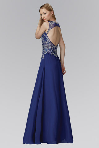 Beaded Chiffon Floor Length Dress with Sheer Neckline and Side Slit-1