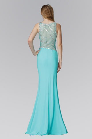 Jewel Embellished Bodice Jersey Floor Length Dress with Side Slit-1