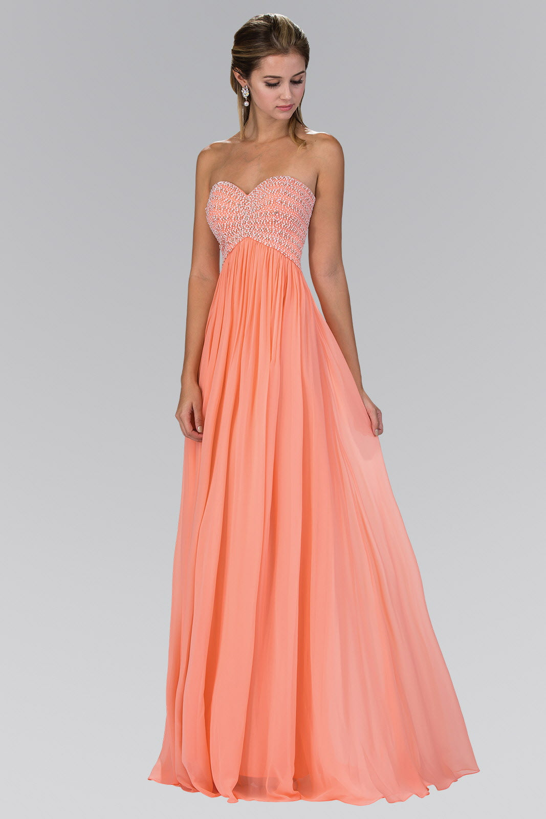 Beaded Bodice Strapless Floor Length Prom Dress-2