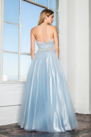 Strapless Sweetheart A-Line Tulle Long Dress with Bead and Pearl Embellished Bodice-1