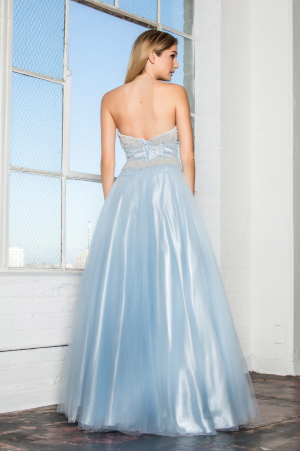 Strapless Sweetheart A-Line Tulle Long Dress with Bead and Pearl Embellished Bodice-1