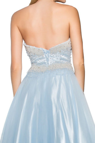 Strapless Sweetheart A-Line Tulle Long Dress with Bead and Pearl Embellished Bodice-3