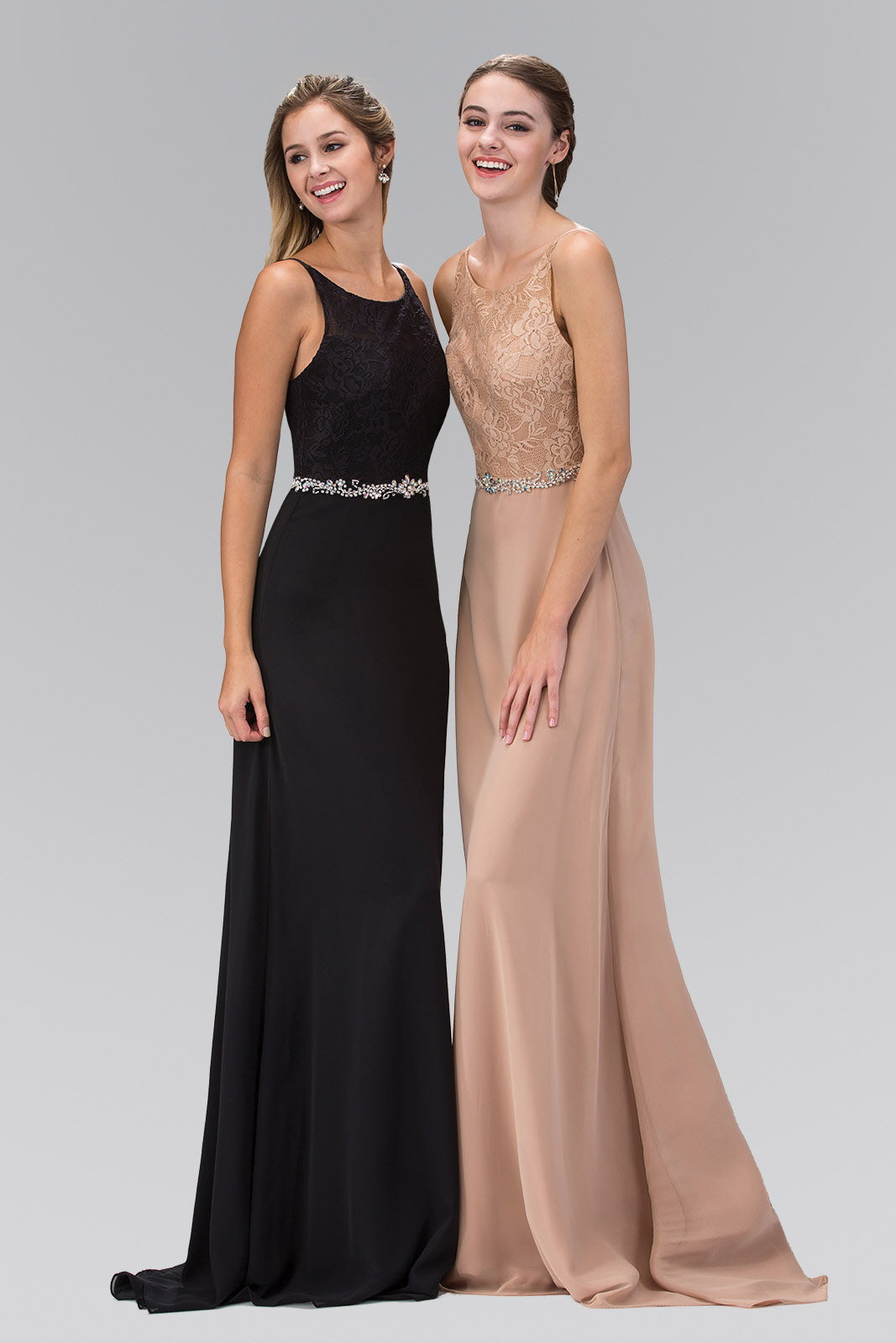 Chiffon Floor Length Dress Accented with Jewel Waistband-4