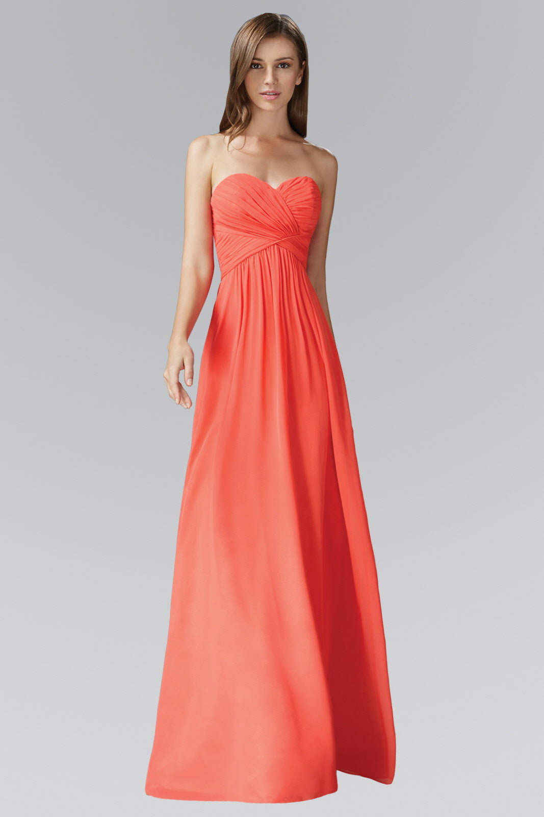 Sweetheart Pleated Criss-Cross Bodice Chiffon Floor Length Dress-0