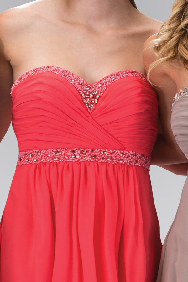 Strapless Sweetheart Floor Length Dress with Corset Back and Jewel Detailing-5