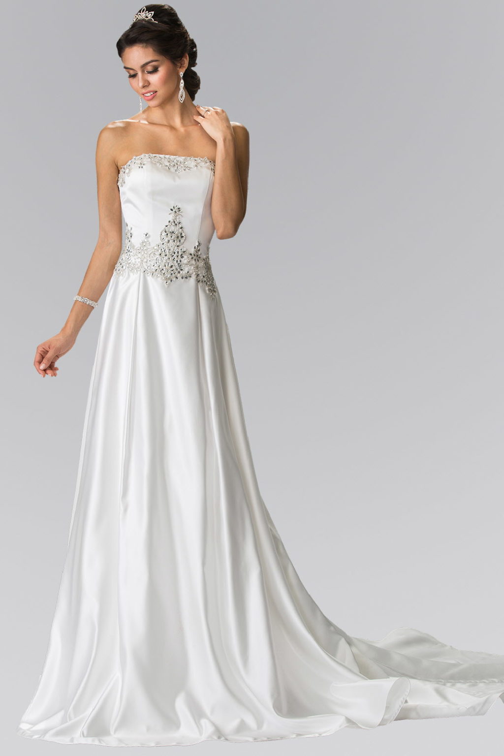 Jewels Embellished Strapless Wedding Dress with Tail-0