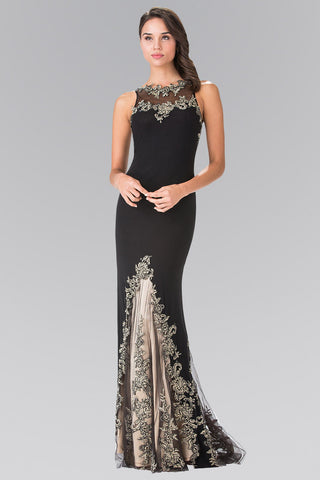 Long High Neck Dress Accented with Embroidery-0