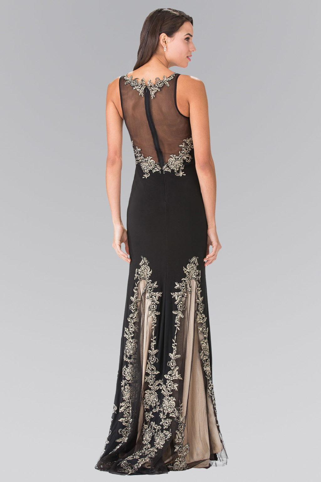 Long High Neck Dress Accented with Embroidery-2