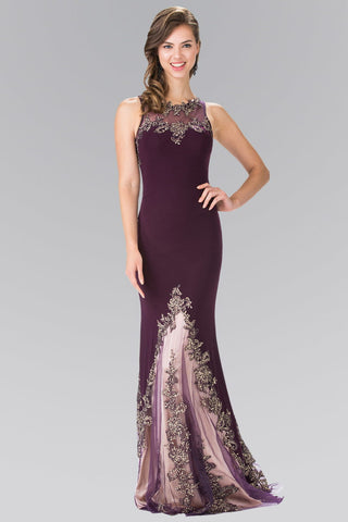 Long High Neck Dress Accented with Embroidery-1