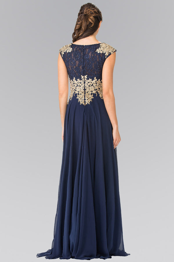 Embroidered Lace Top with Chiffon Skirt Long Dress with Sheer Back-1