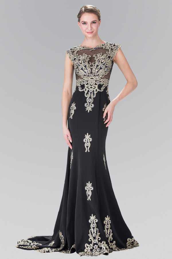 Beads Embellished Embroidery Jersey Long Dress-3