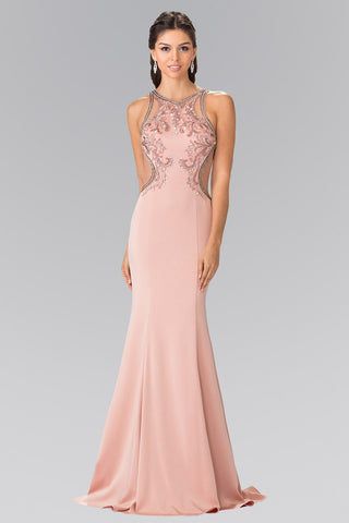 Beads Embellished Jersey Long Dress with Sheer Back-4