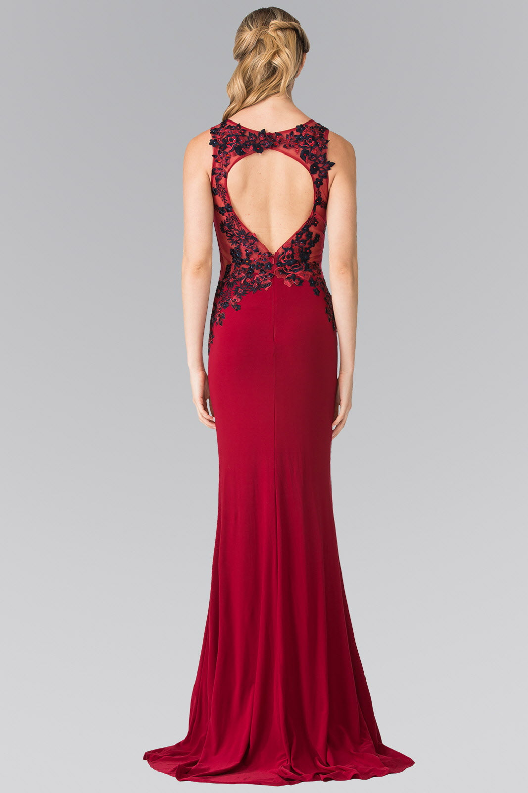 Beads Embellished Embroidery Jersey Long Dress with Cut-Out Back-1