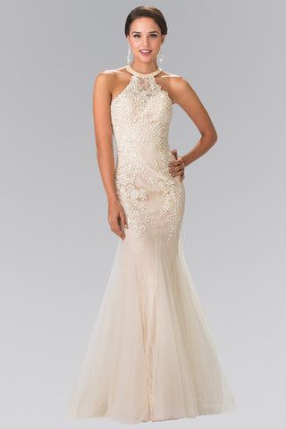 Beaded Lace and Tulle Long Dress-0