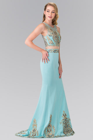 Sleeveless Mock Two-Piece Prom Dress with Loyal Embroidery Details-3