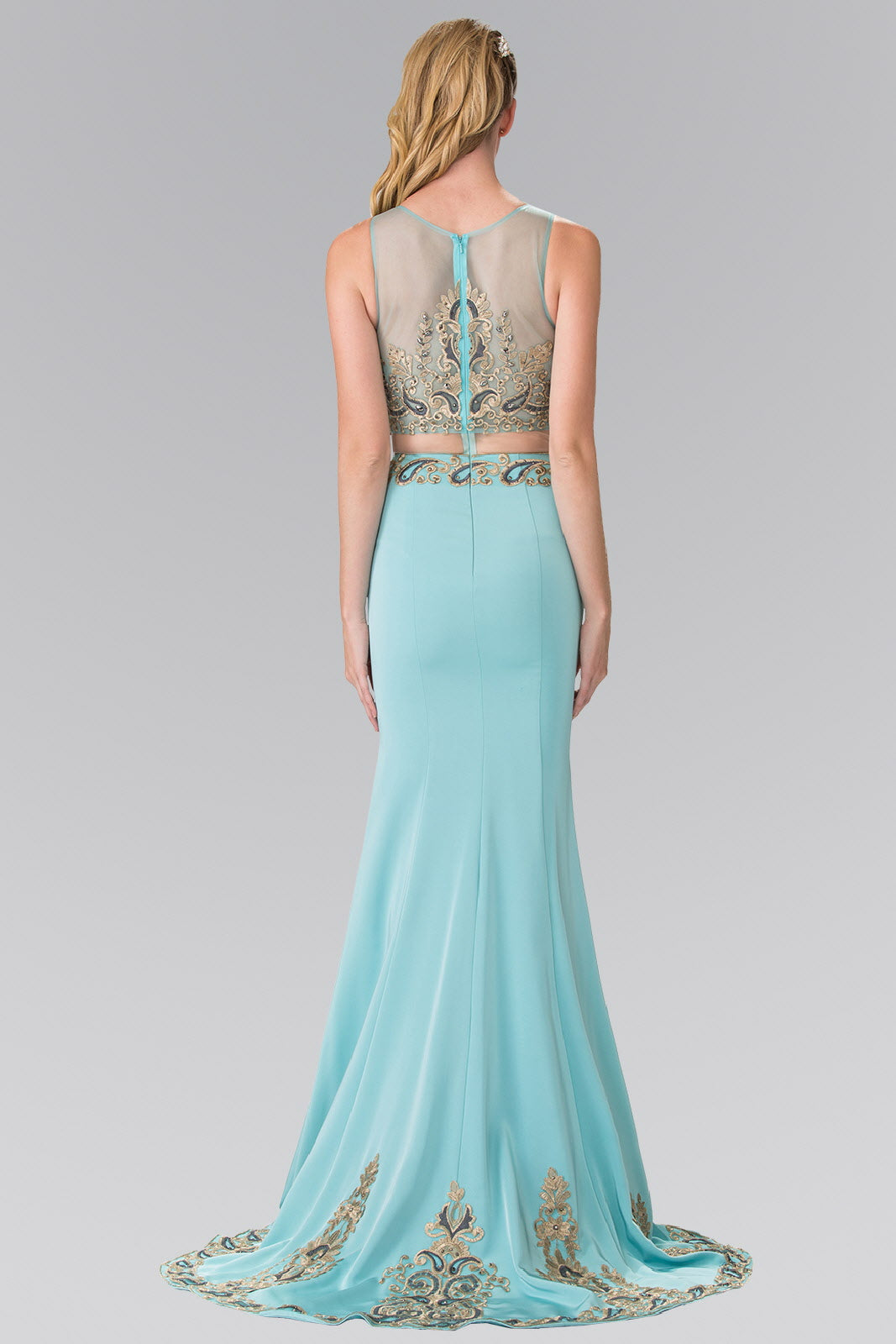 Sleeveless Mock Two-Piece Prom Dress with Loyal Embroidery Details-4