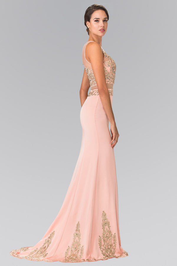 Sleeveless Mock Two-Piece Prom Dress with Loyal Embroidery Details-1